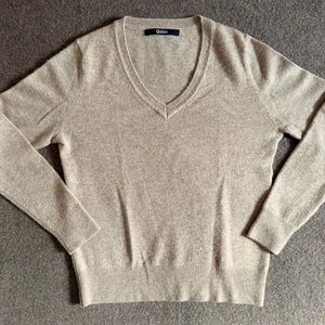 Quince Women’s Mongolian Cashmere V-Neck Sweater, Size XS, Oatmeal Beige